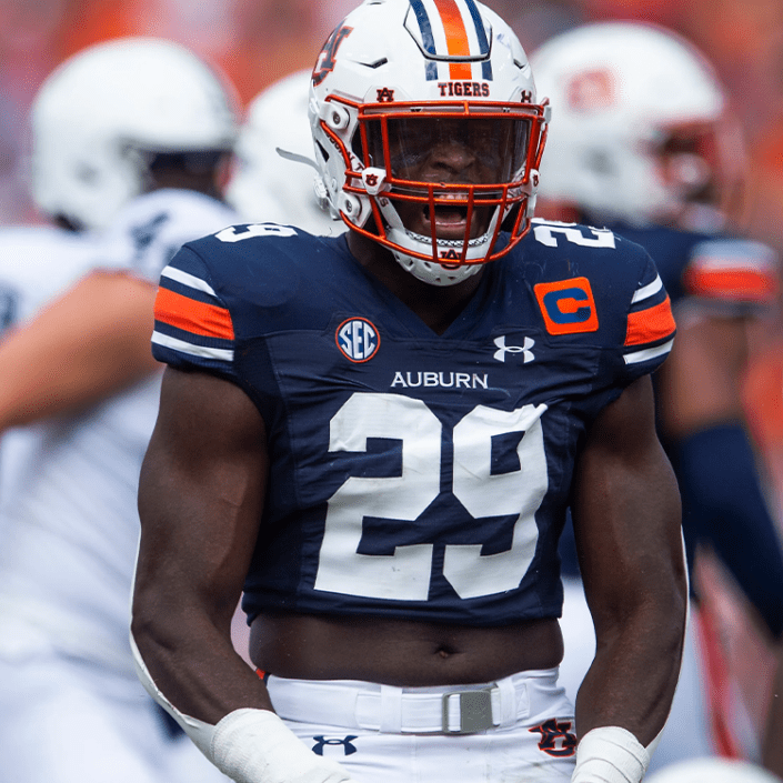 auburn tigers football penn state 2022 orange facemask uniform helmet captain captaincy patch derick hall