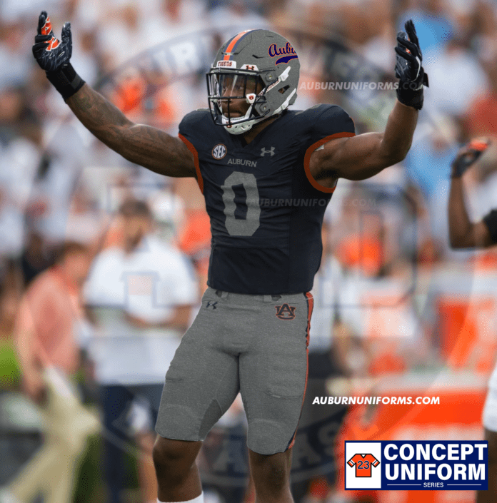 auburn tigers football concept uniform design script wordmark silver helmet silver pants owen pappoe