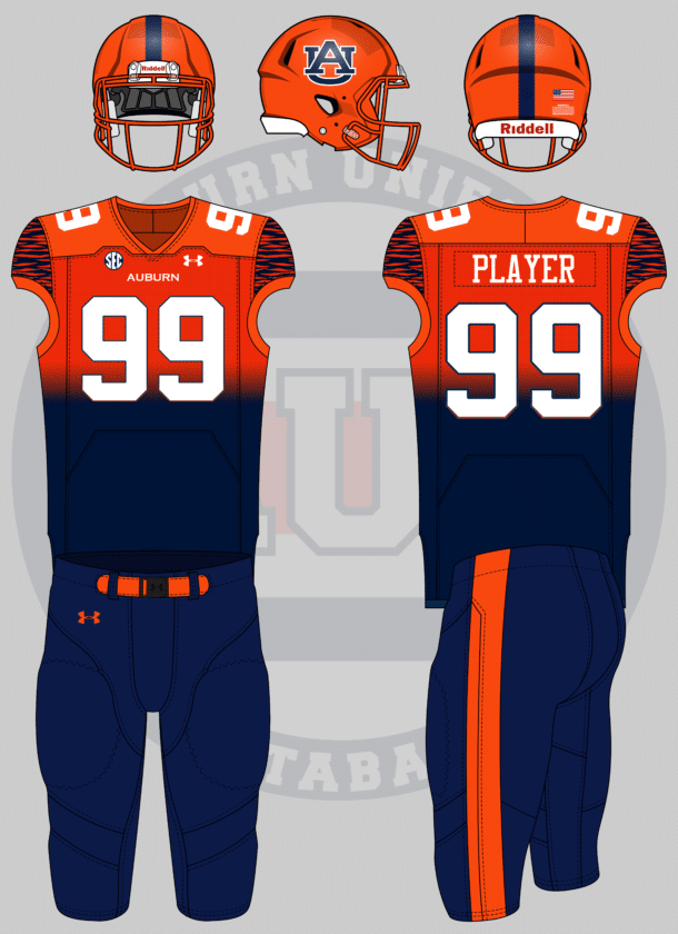 auburn football concept uniform design under armour crazy orange blue tiger stripes gradient