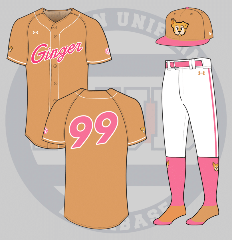 auburn baseball concept uniform puppy dog pink brown ginger