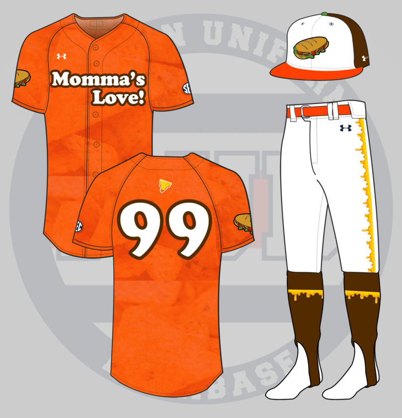 auburn baseball concept uniform momma goldbergs sandwich nachos minor league milb food 