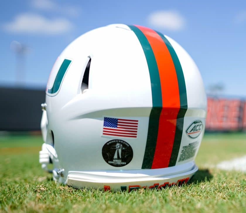 Howard Schnellenberger miami hurricanes memorial helmet decal 2021 adidas uniforms