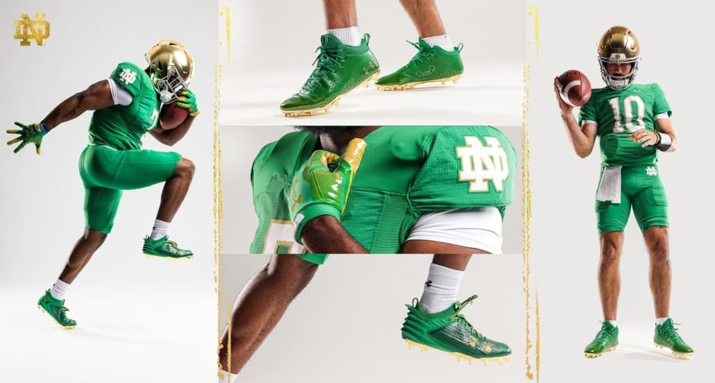 Notre Dame fighting irish all green uniforms jersey pants ohio state 2023 under armour