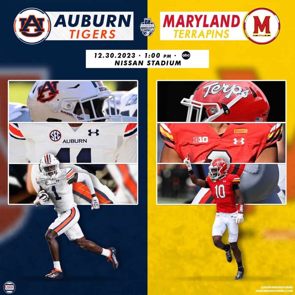 auburn tigers football under armour uniforms music city bowl maryland terrapins 2023 white facemask