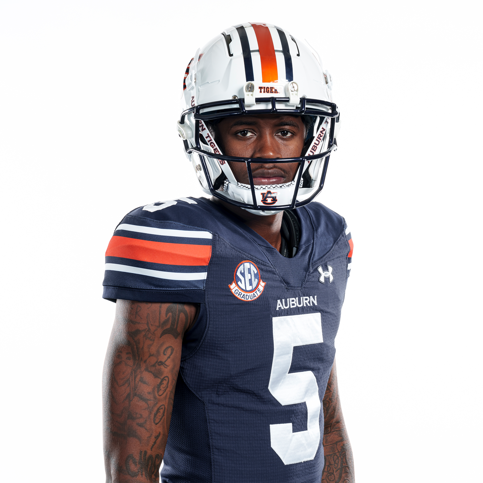 KeAndre Lambert-Smith posing in the new Under Armour uniform template. Details of the template and changes are detailed on the Auburn Uniform Database.