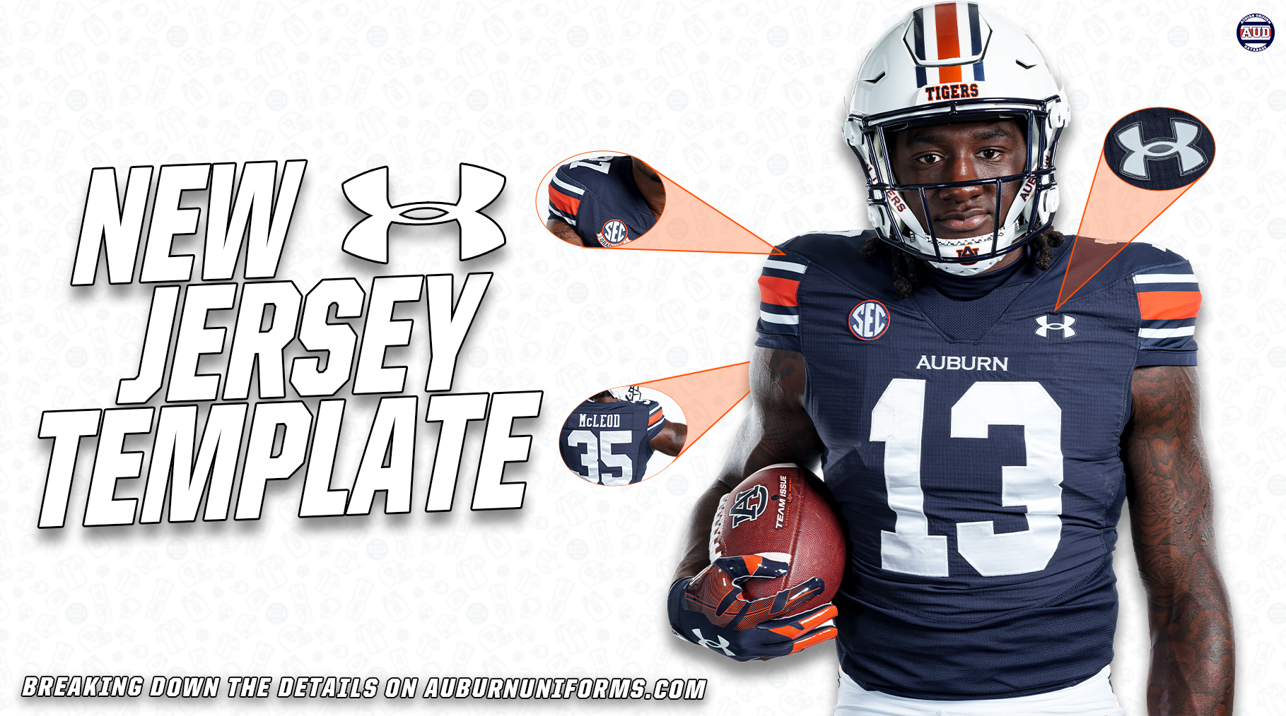 Auburn Tigers Football player Rivaldo Fairweather poses in the new Under Armour template jerseys.
