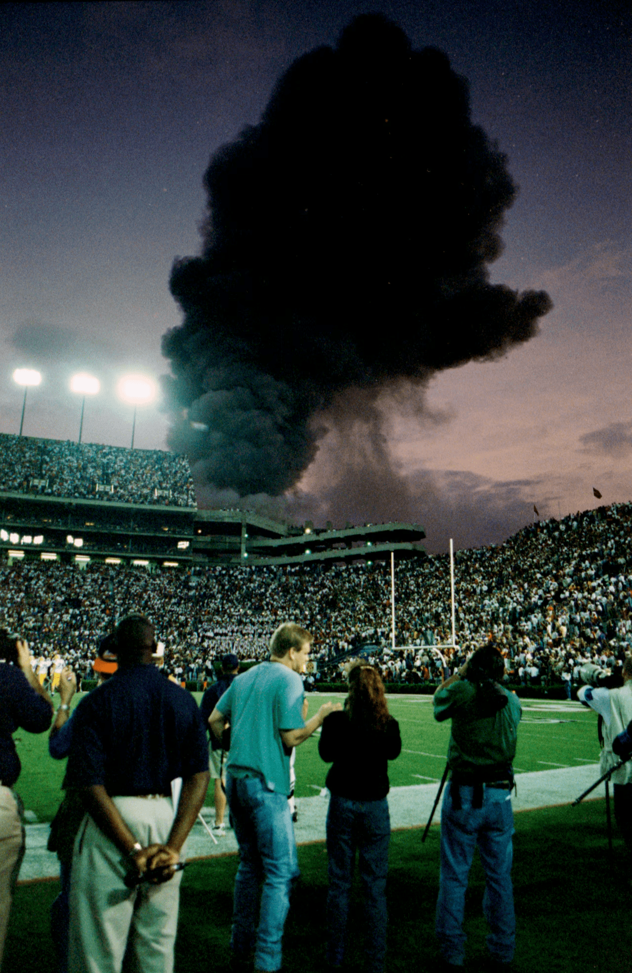 In 1996, when Auburn hosted LSU, a fire started and engulfed the Auburn Sports Arena, "the barn," just outside the stadium.