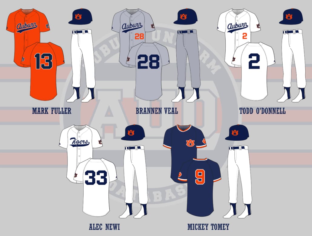Every uniform the Auburn Baseball team wore during the 1992 season.