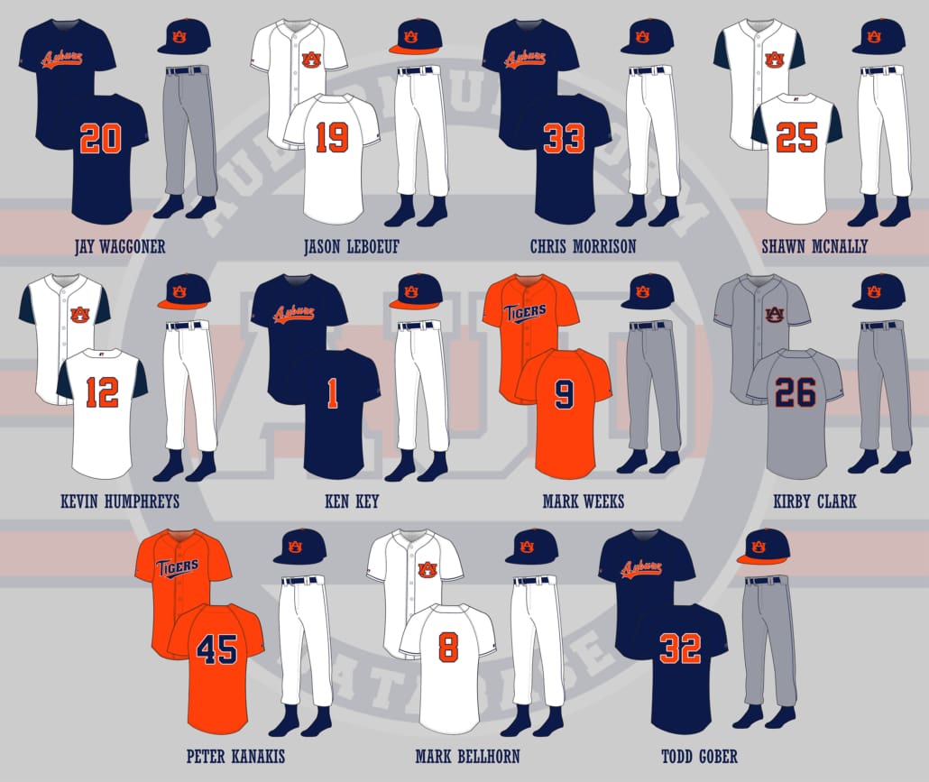 Every uniform the Auburn Baseball team wore during the 1995 season