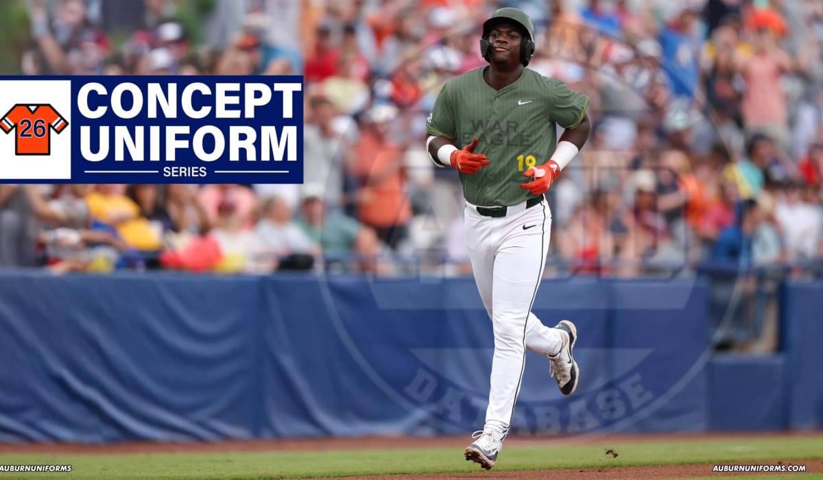 The 2026 edition of the Auburn Uniform Database's annual Crazy Concept Uniforms, featuring a Baseball design based on Plainsman Park.